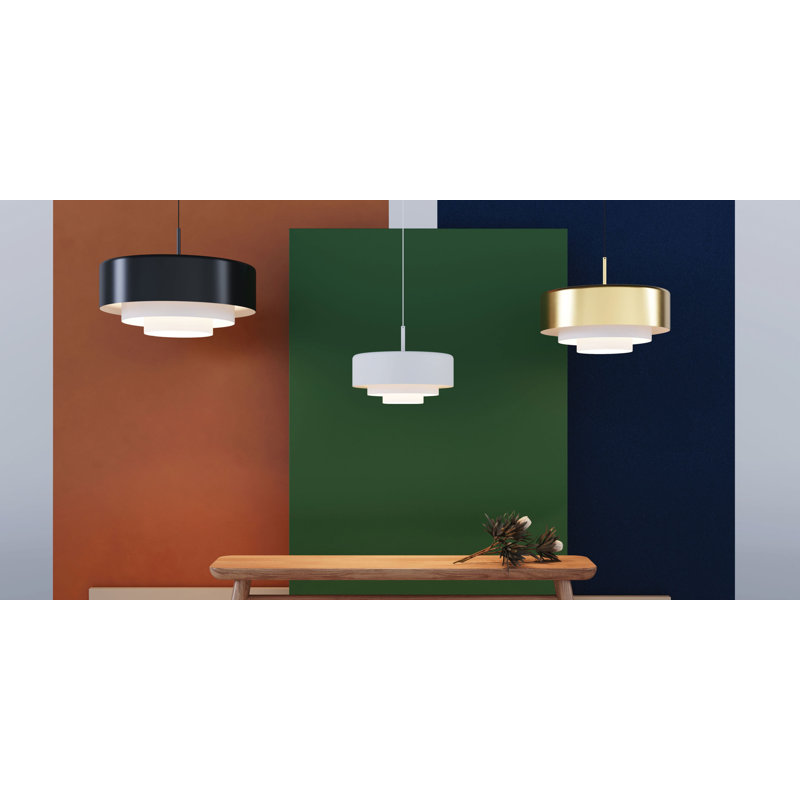 Luminaire suspendu tambour 1 lumière DEL, Laiton, H 11,75 po x l 16 po x P 16 po