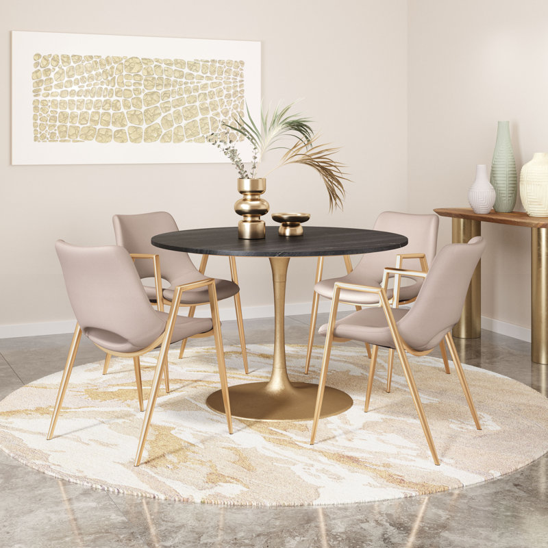 Chaise avec accoudoirs en polyuréthane, Beige, Doré