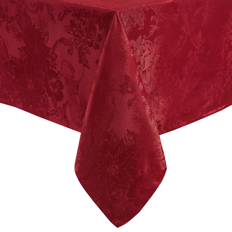 Tilghman Poinsettia Floral Woven Tablecloth, Red, 120" x 60"