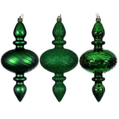 8.2" Swirl Finial Ornament Assortment. One matte, one shiny, and one glitter.