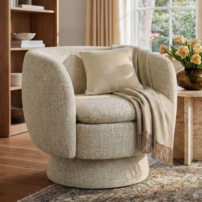31" Wide Upholstered Tweed Swivel Barrel Accent ArmChair - 360° Rotation (1-Pack)