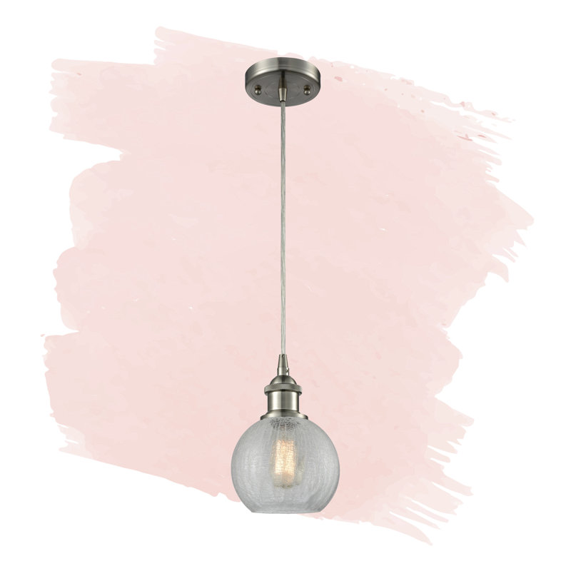 Luminaire suspendu sphère 1 lumière Baptista, Nickel satiné brossé, Transparent craquelé