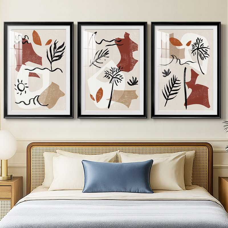 Soft Palms IV - reproduction encadrée de qualité supérieure sur mesure mat - 3 pièces, Noir, H 21 po x l 30 po