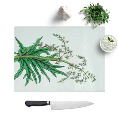 Tempered Glass Chinese Rhubarb Illustration Chopping Board