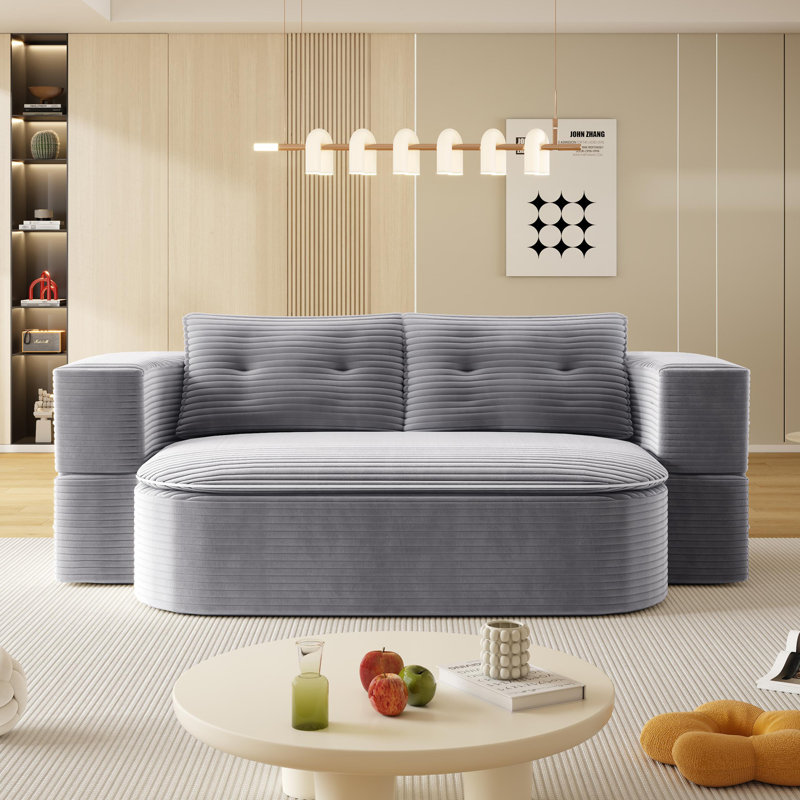 Canapé-lit pliable 2-en-1 Boneless de 79 pouces, canapé en velours côtelé moelleux avec couverture convertible, canapé-lit multifonctionnel à assise profonde, conception peu encombrante pour le salon et le bureau