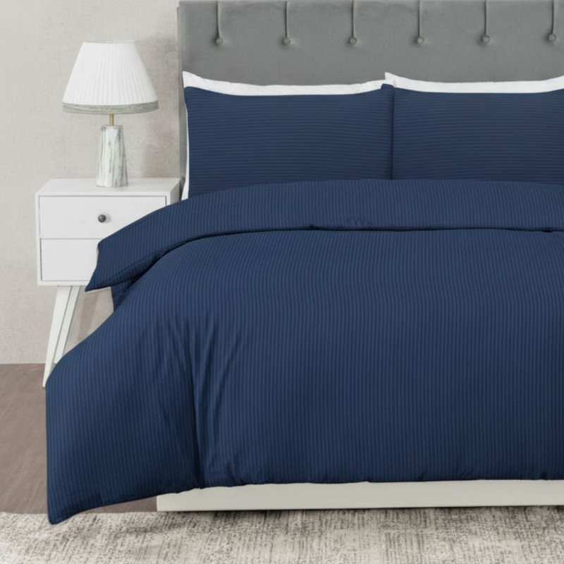 MHG Living Striped Duvet Cover Set T200 Cotton-Rich Polycotton Bedding - Includes Matching Pillowcases, Blue