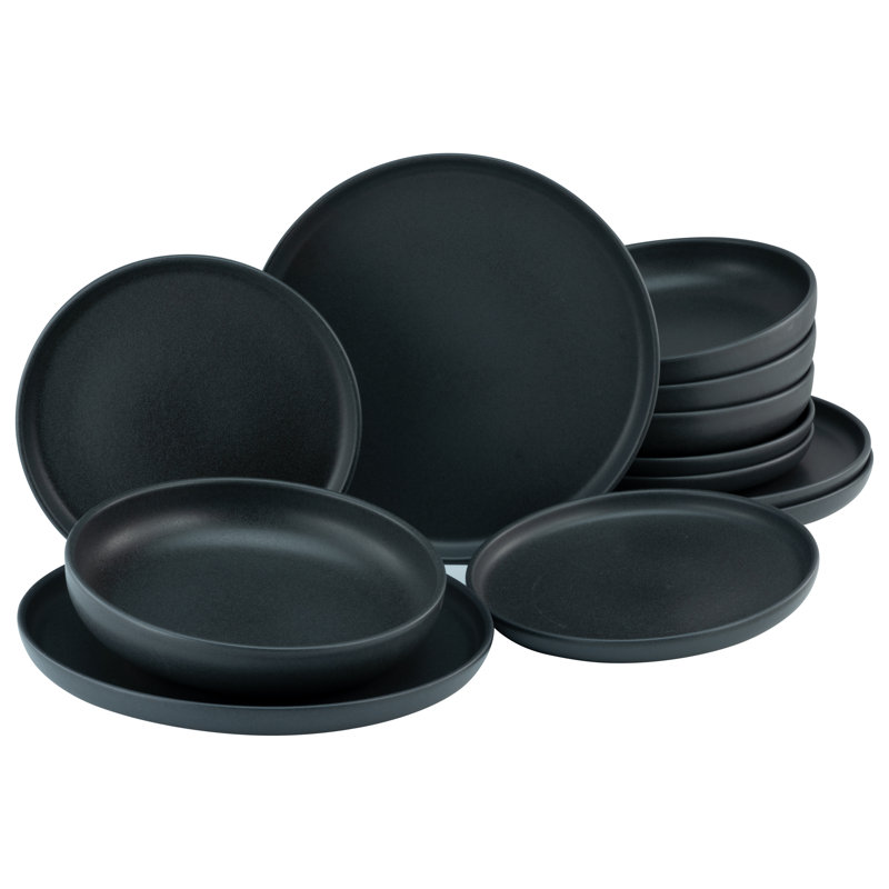 Uno 12 pcs. Stoneware Dinnerware, Black