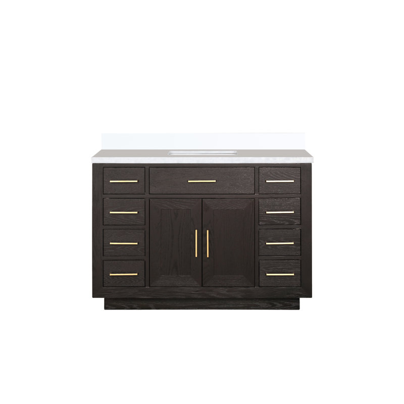 48" Single Bathroom Vanity Set, Brown Oak, White Quartz