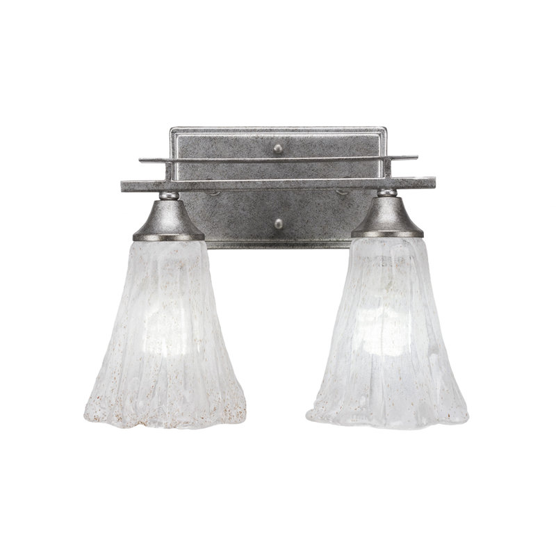 Uptowne 2 Light Bath Bar Shown In Aged Silver Finish With 5.5" Fluted Crystal Glass, Teal Crystal