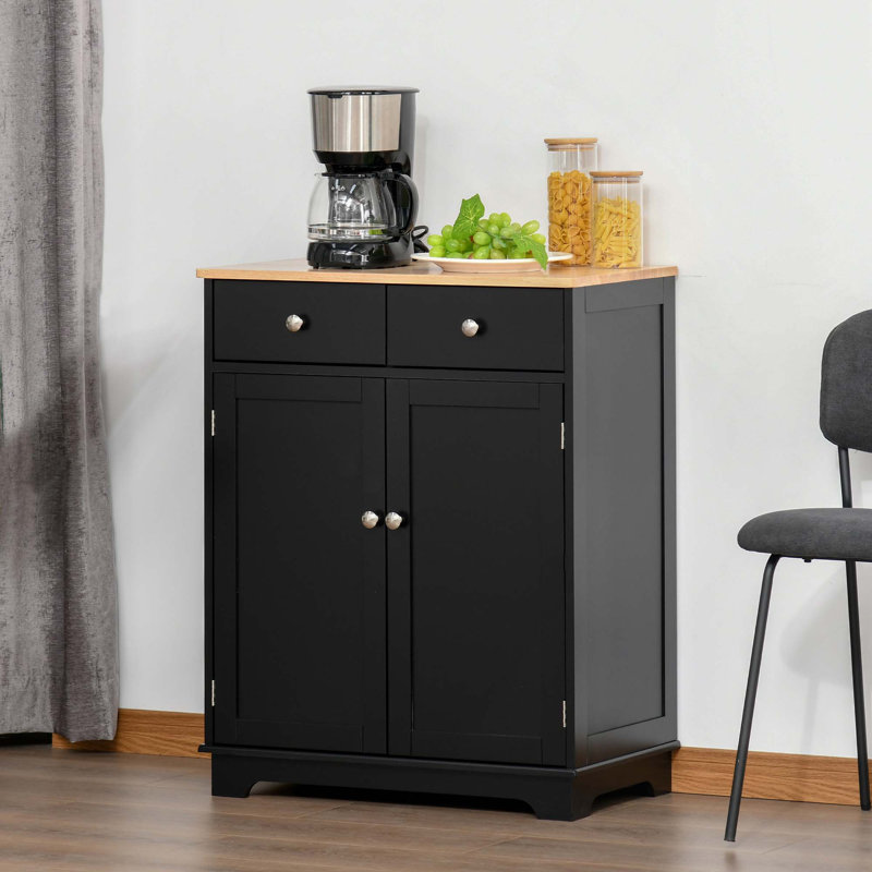 Modern Kitchen Sideboard With Solid Wood Countertop, Roomy Storage And Practical Workspace For Versatile Use