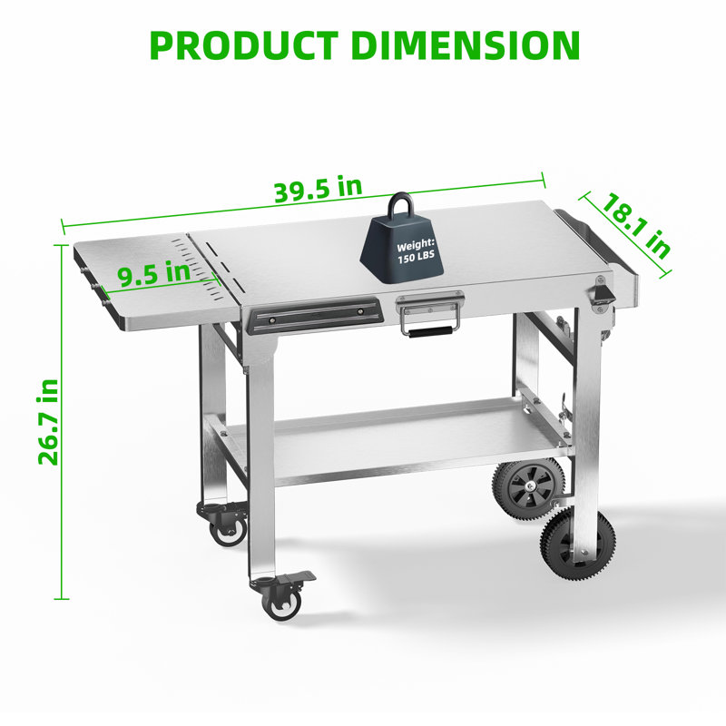 Table de gril portable pliable pour l'extérieur avec double tablette mobile et inoxydable