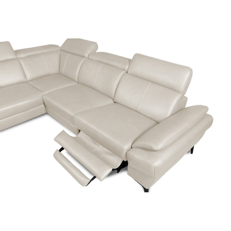 Genuine Leather Reclining Corner Sofa with Adjustable Headrests and Adjustable Armrest and Storage, Left Hand Facing, Cream