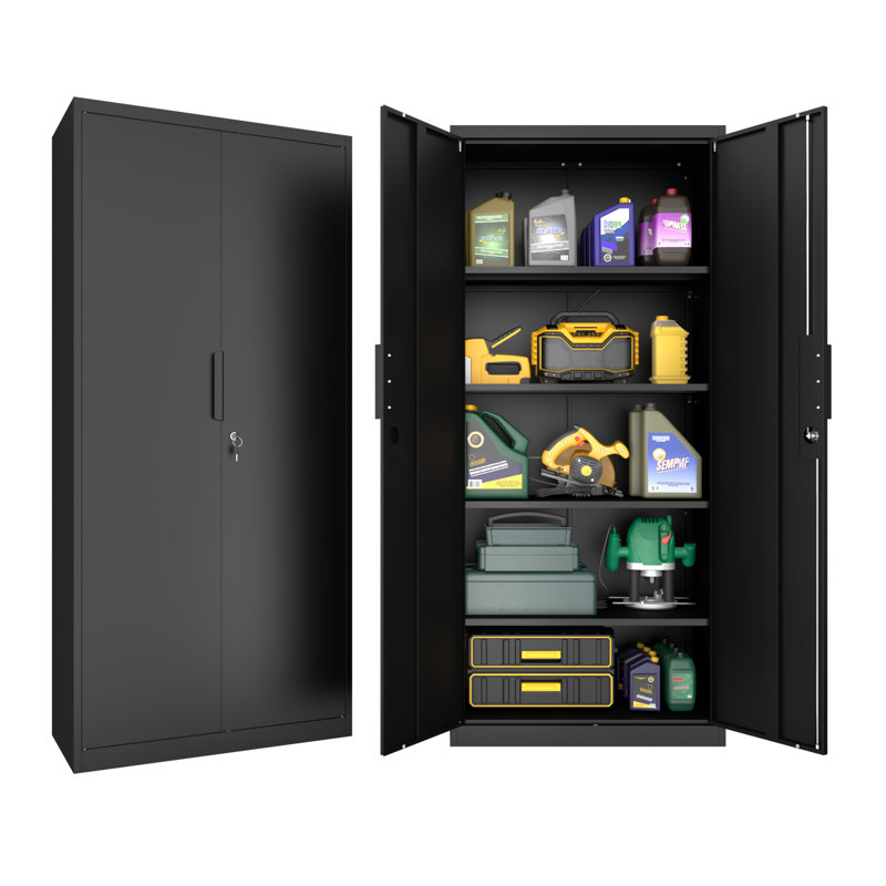 Metal Tall Storage Cabinet With Doors And Adjustable Shelves,72" Lockable Garage Storage Cabinet With Lock For Home Office,garage,school