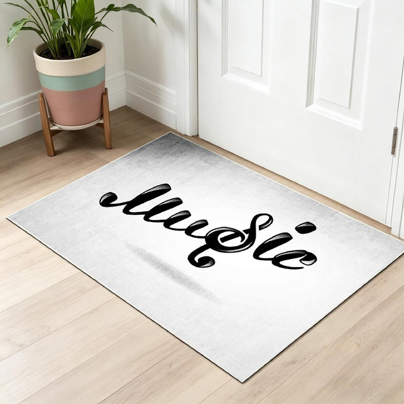 Tapis noir noir et blanc lavable à la machine, Rectangle 32 po x 47 po