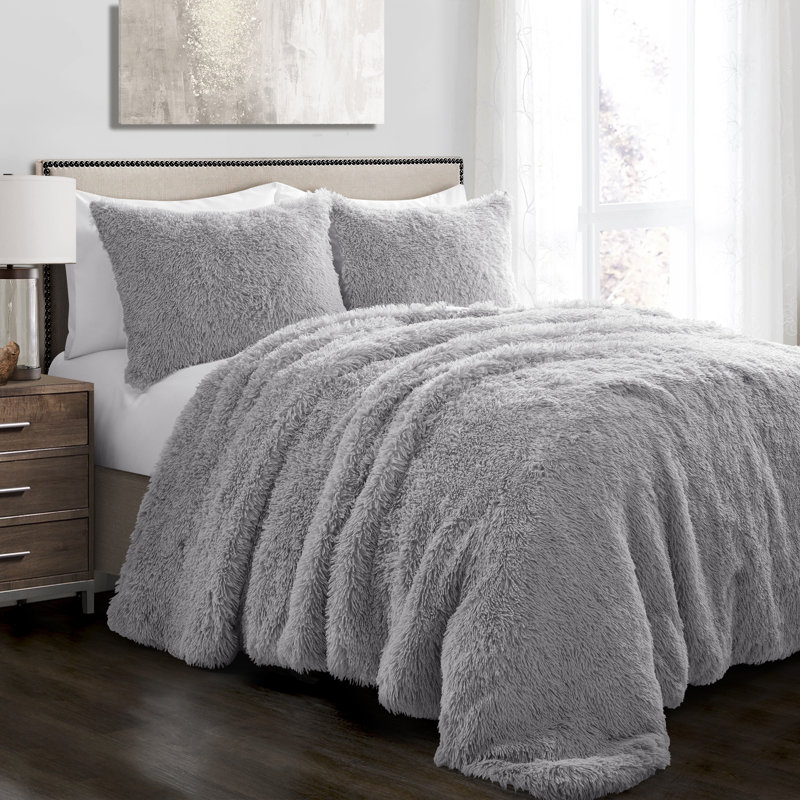 Reyna Microfiber 3 Piece Comforter Set, Gray, King Comforter + 2 Shams