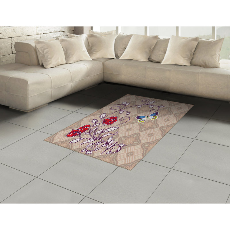 Tapis décoratif floral à haute densité en fibres de polyester, Rectangle— 4 pi x 5 pi 8 po