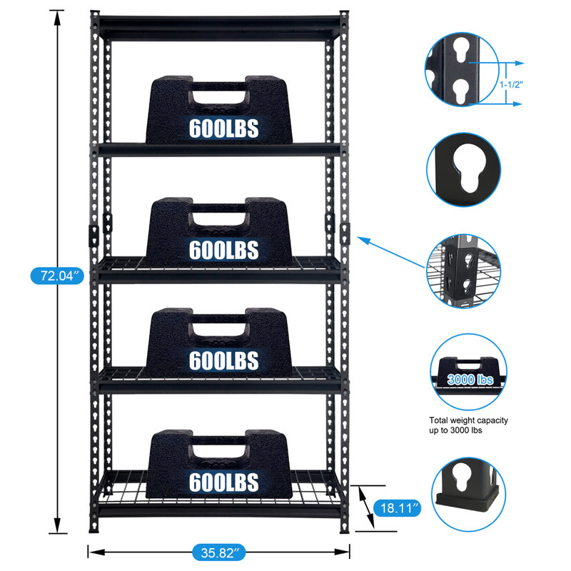 Pachira Shelf Steel Shelving for Organizing, Black
