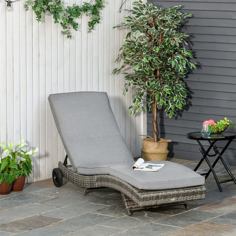 Outsunny Outdoor Pe Rattan Chaise Lounge With 5-Level Adjustable Backrest, Wheels, And Cushioned Comfort For Poolside Relaxation