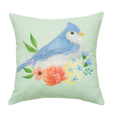Green Floral Bird Woven Throw Pillow