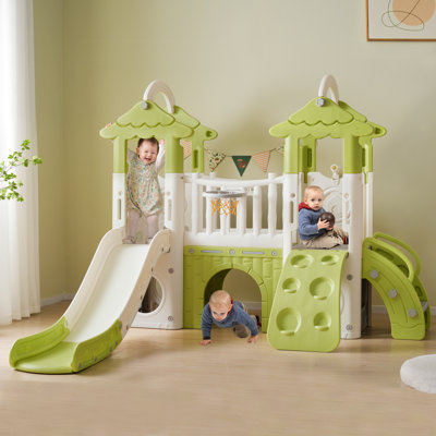 8-1 Toddler Climber and Slide Set,Kids Slide for Toddlers Age 1+, Kids Playground Climber Freestanding Slide Playset with Basketball Hoop, Play Combin