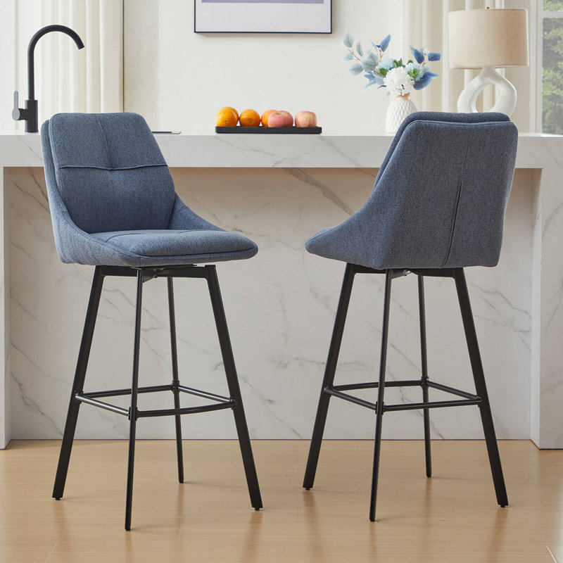 Avianah Swivel Upholstered Counter Stool with Metal Frame, Blue