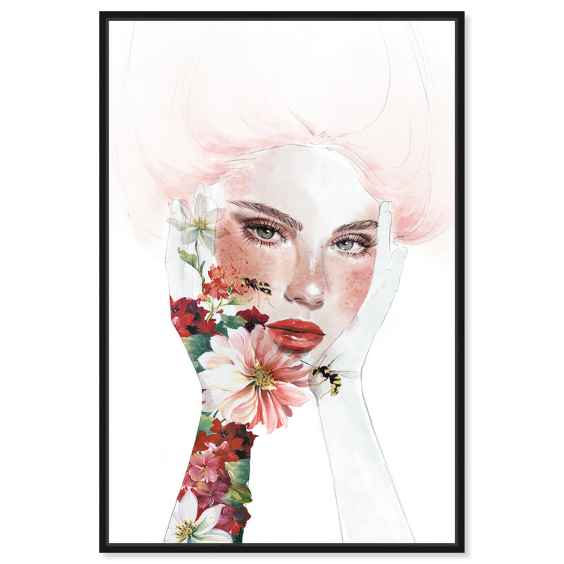 «Micah With Flowers Canvas Modern Boho Portrait» par Art Remedy, Cadre noir, H 16 po x l 11 po