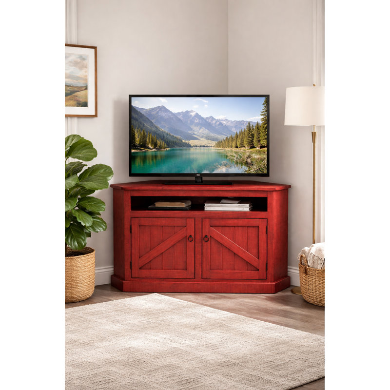 Benji Unfinished Corner TV Stand for TVs up to 65", Rustic Red