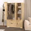 4 Doors Wardrobe Closet Mirror LED Drawers Hanging Rod