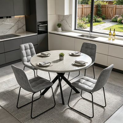 43.4" Round Dining Table Set for 4, Modern Kitchen Table Set with 4 Upholstered Chairs