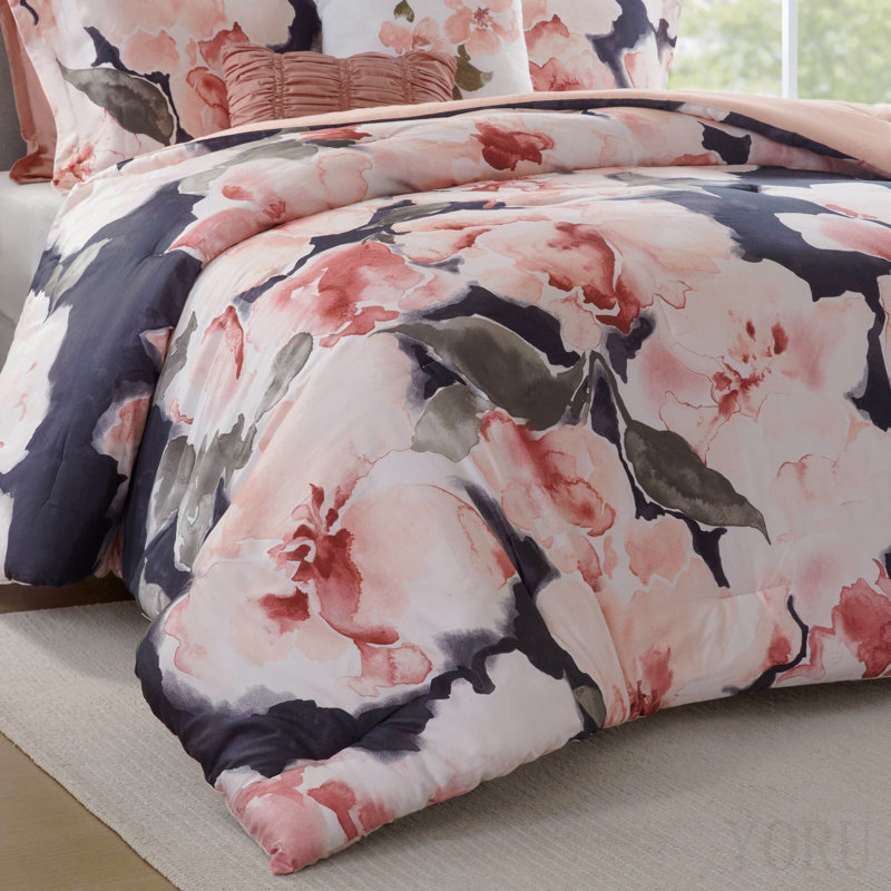 Ensemble d'édredon pour grand lit 7 pièces, Multicolore rosé