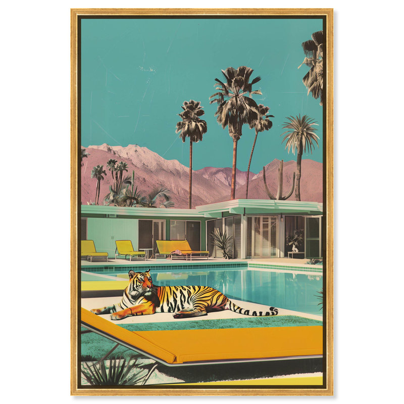 Art, art moderne, toile Tiger, Cadre flottant doré, 16" H x 11" W