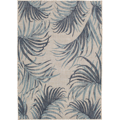 Tapis d'intérieur / extérieur à motif floral beige / bleu / gris Burdine