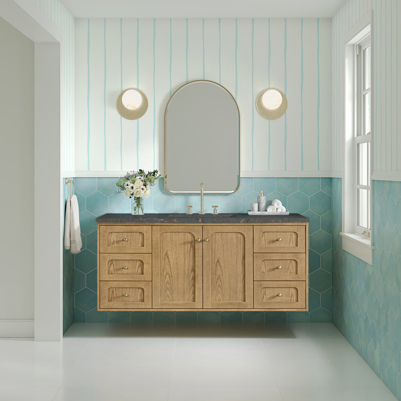 Laurent 60"W Single Vanity W/ Freepower Wireless Charger, Honey Oak, Siberian