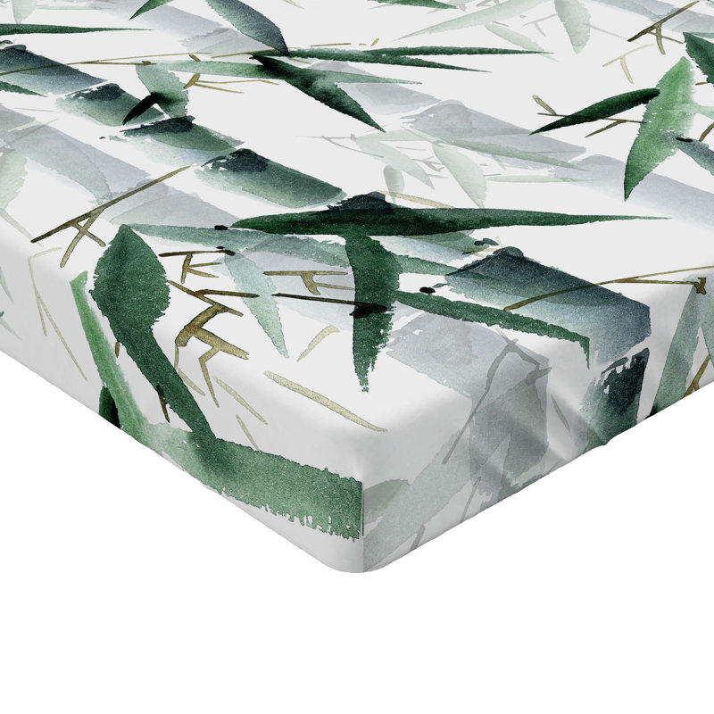 Drap-housse motif exotique Ambesonne Aura forêt feuilles vert réséda blanc