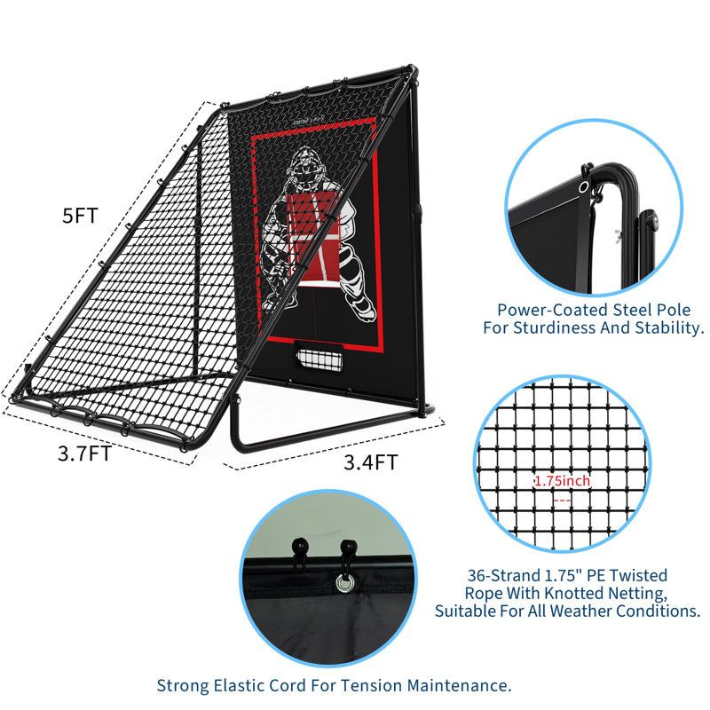 Rebondeur de baseball 2 en 1 et filet de lancer, Entraîneur réglable pour la pratique du lancer, pliable