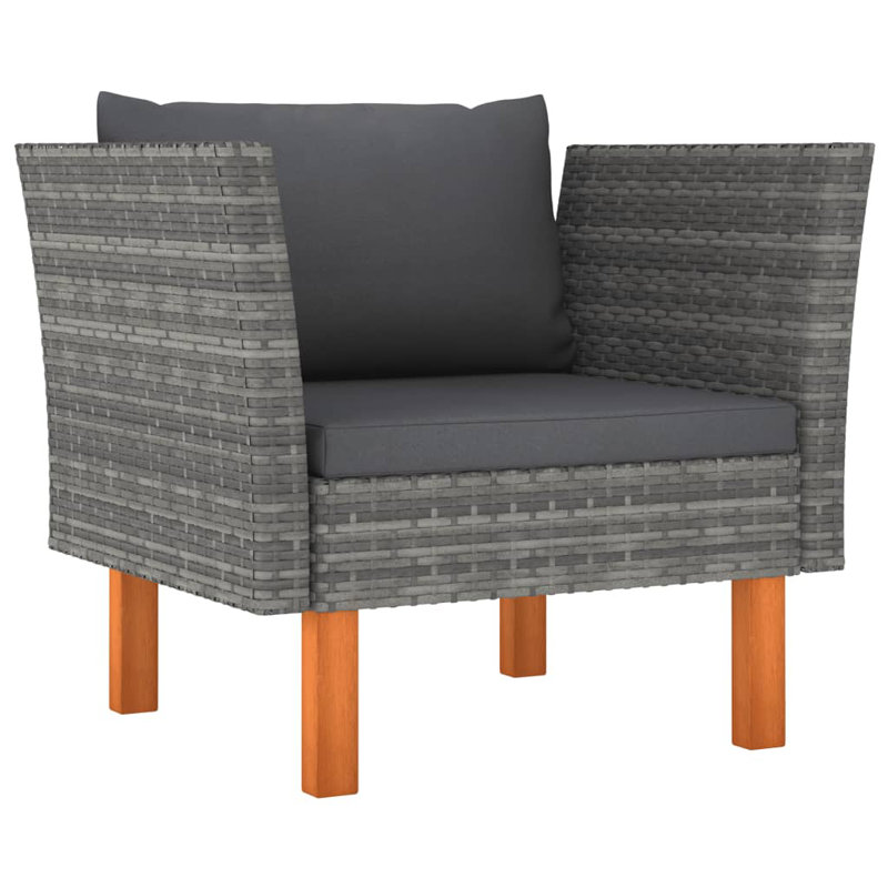 28.5" Wide Eucalyptus Rectangle Patio Sofa with Cushions, Gray, Gray