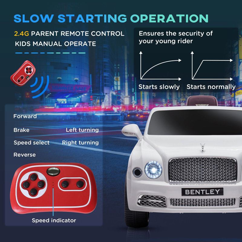 White 12V Bentley Mulsanne Ride-On Car with Remote Control