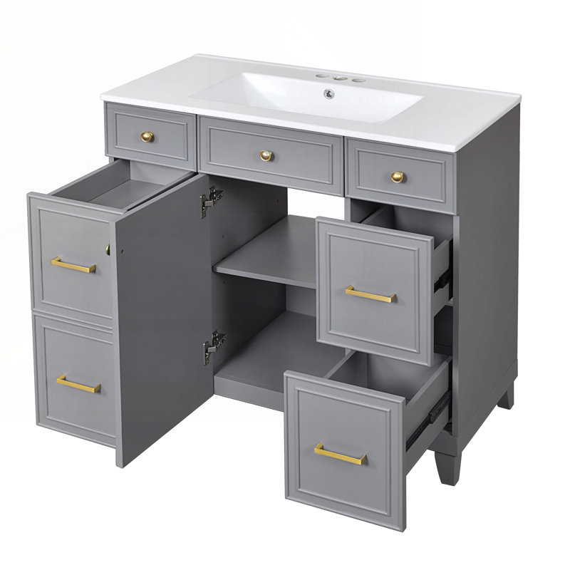 Meuble-lavabo 36 po avec lavabo en céramique, Gris