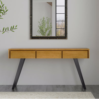 60 Inch Wide Console Sofa Table In Oak Veneer