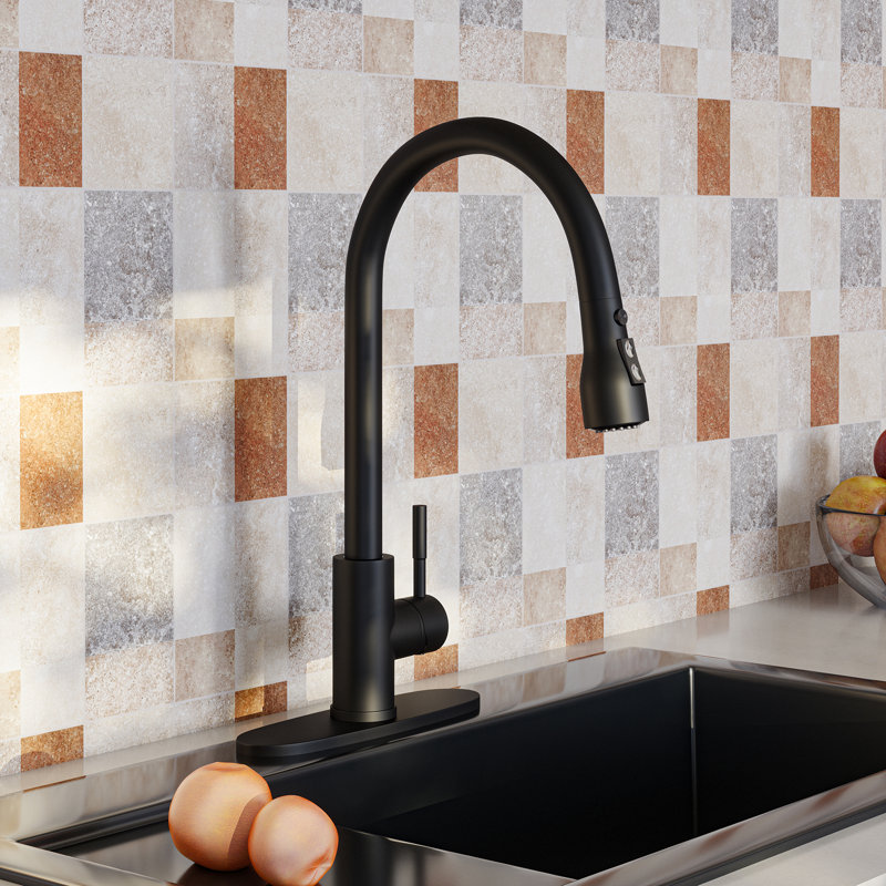 Robinet de cuisine rétractable à poignée simple avec distributeur de savon, Noir mat