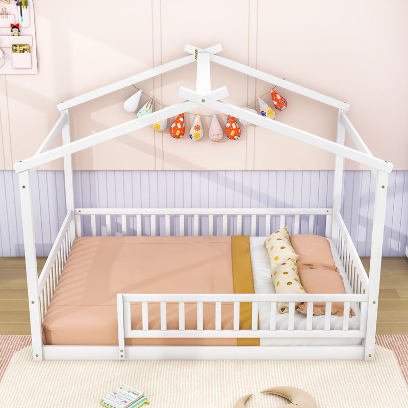 Structure de lit en bois avec clôture et lattes Dorset, Double, Blanc