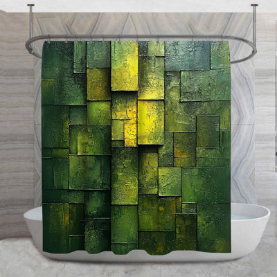 Rideau de douche vert texturé - Décoration de salle de bain abstraite minimaliste
