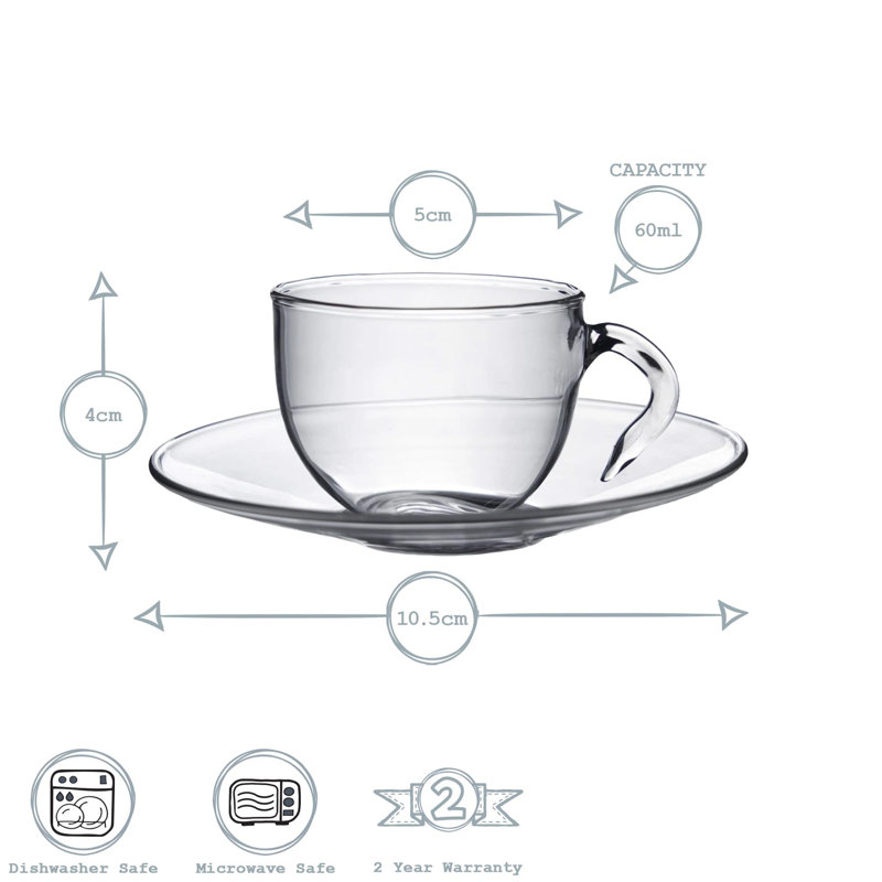 Argon Tableware - Glass Espresso Cup & Saucer - 60ml - Clear