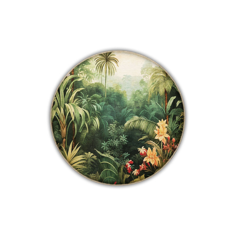 Tapis décoratif à motif de forêt tropicale à motif lavable de la collection Waso, Tapis de couloir 3 pi 3 po x 6 pi 7 po
