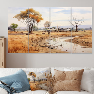 «Beige African Safari Landscape I - Afrique», ensemble de 4 décorations murales