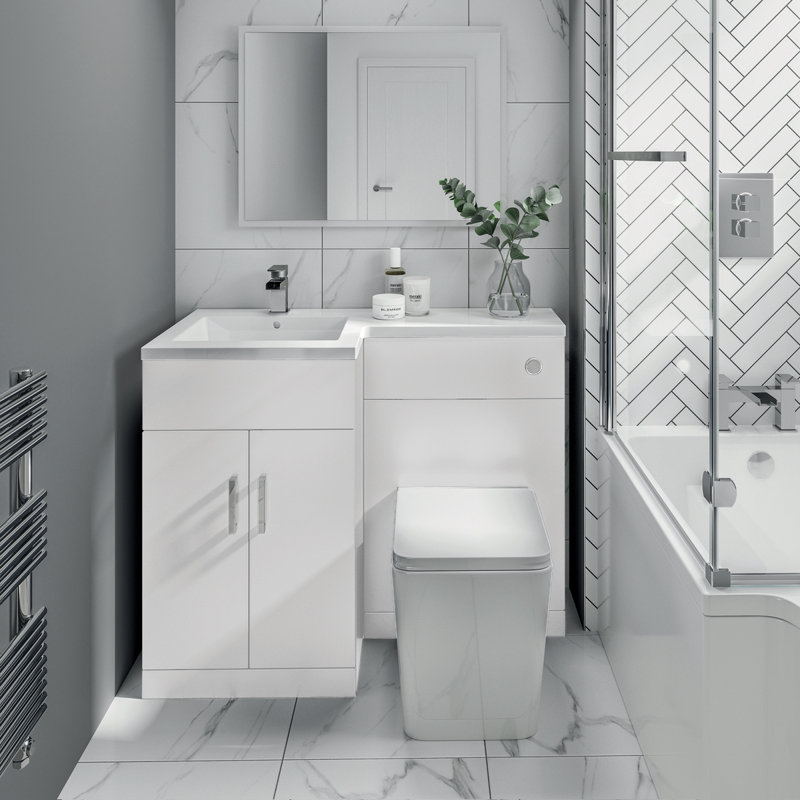 L Shape 105mm Combined Vanity Unit, White