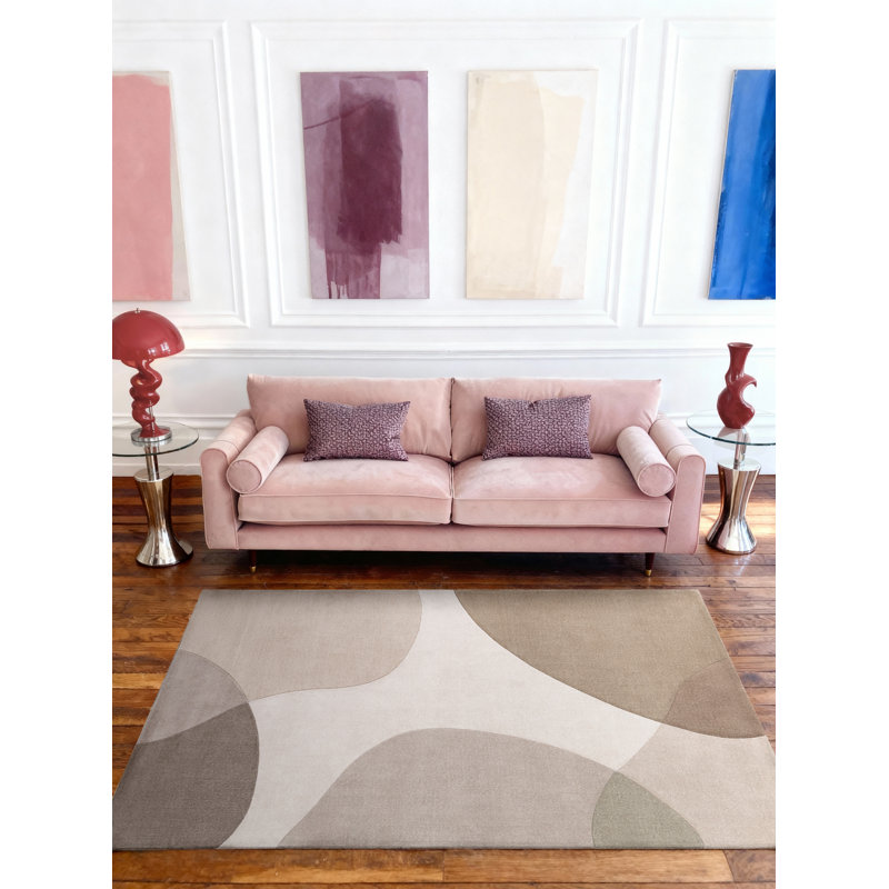 Derien Abstract Wool Hand Woven Area Rug, Beige, Rectangle 200 x 300 cm