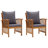 vidaXL Outdoor Dining Chairs, Set of 2, Solid Acacia Wood, with Gray Cushions, Natural Finish Slatted Design, for Garden Patio Contemporary Wooden Seating