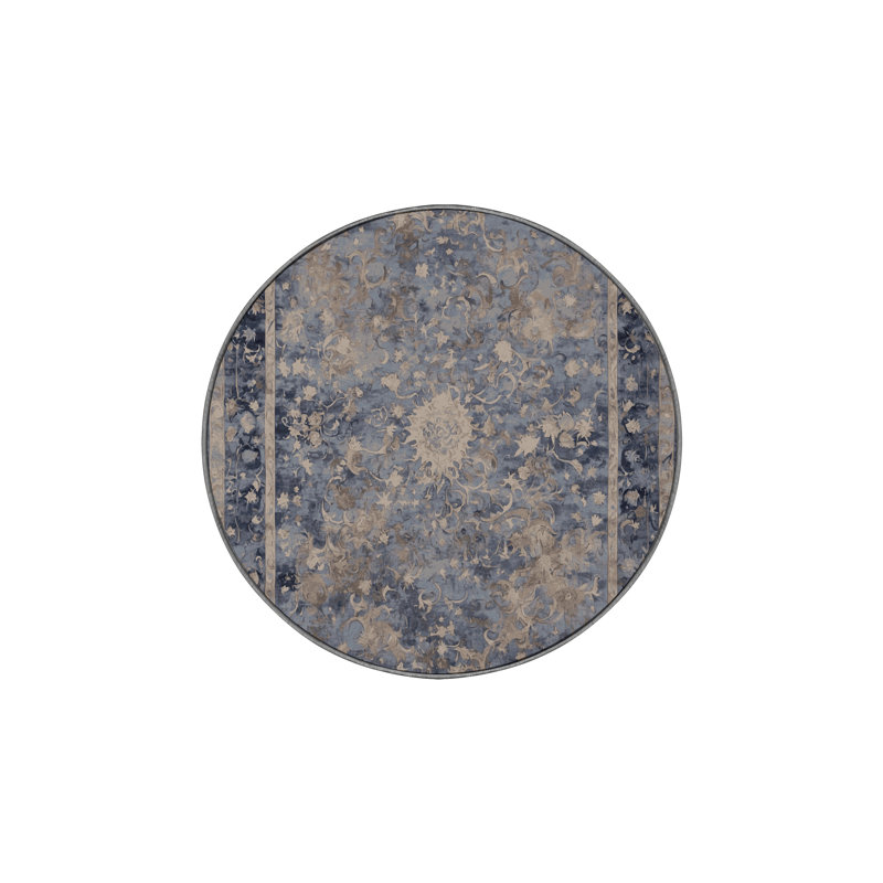 Tapis gris lavable à la machine, Rond 3 pi