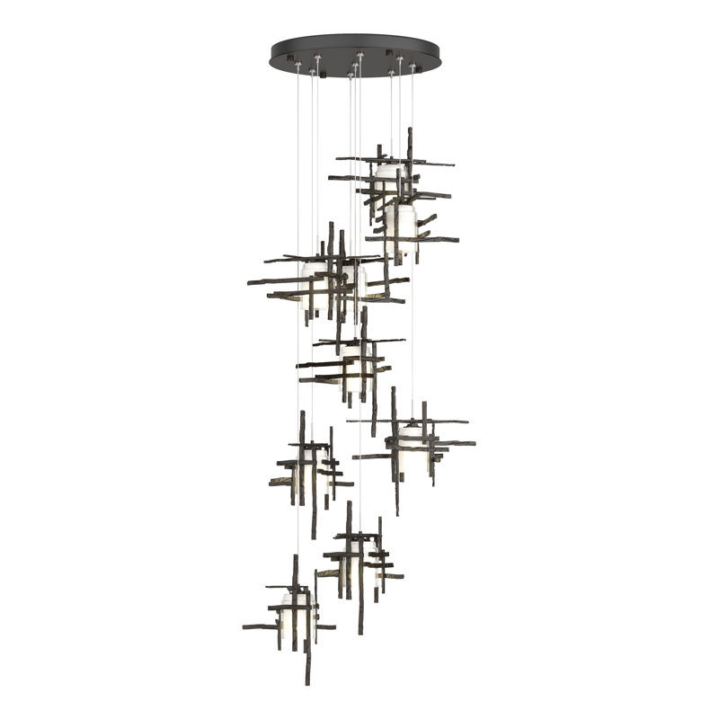 Tura 9-Light Glass Round Pendant, Seeded Clear, Oil Rubbed Bronze, 30" - 80"